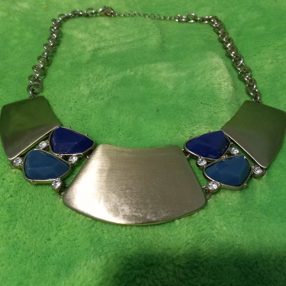 Vintage Liz Claiborne Chunky Goldtone Geometric Blue Stones